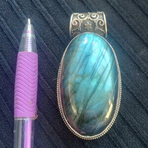 Vintage Labradorite Pendant: German Silver, Ready To Wear